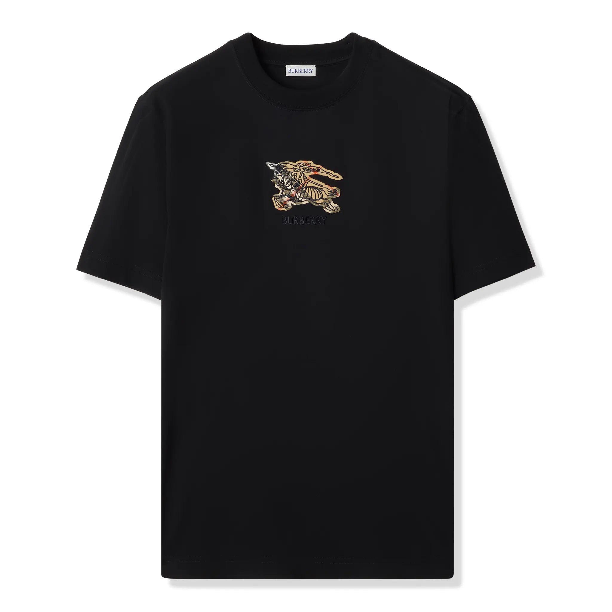 Front View of Burberry EKD Check Cotton Black T Shirt